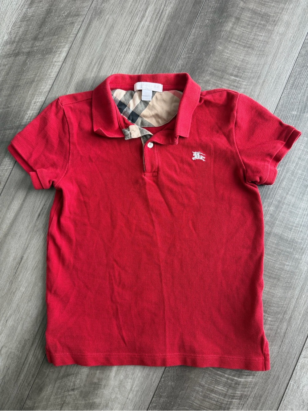 Burberry Children Boys Sz 8 Red Short Sleeve Cotton Polo Embroidered Logo Preppy